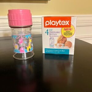 vintage new 90s Playtex baby nurser bottle 4oz jungle pink & new disposable bags